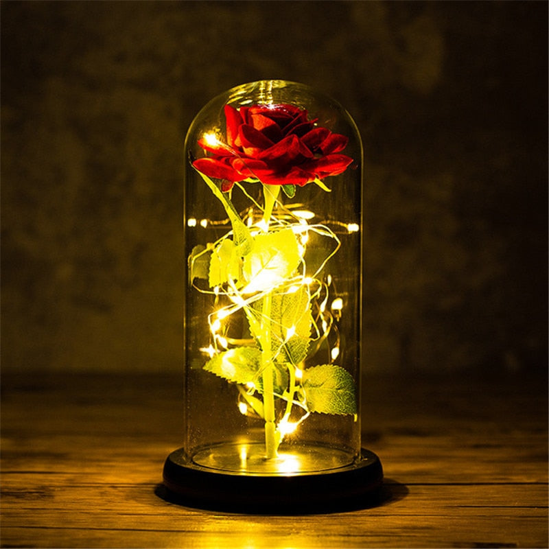 Christmas Gift Valentines Day Gift for Girlfriend Eternal Rose LED Light Foil Flower In Glass Cover Mothers Day Wedding favors Bridesmaid Gift