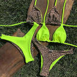 LLYGE Ribbed Bikinis Women's Swimsuit  Swimwear Leopard Print Bikini Set 2023 Beachwear String Bathing Suits Micro Thong Biquini