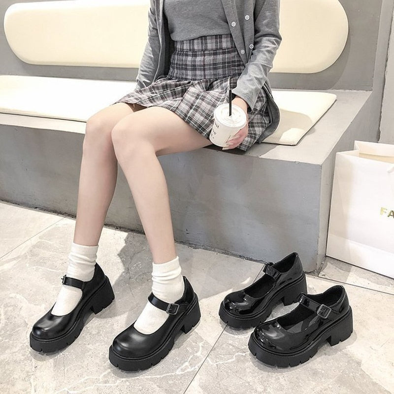 Llyge Lolita Shoes  Women Vintage Girls Students JK Uniform High Heel Platform Shoes Cosplay Plus Size