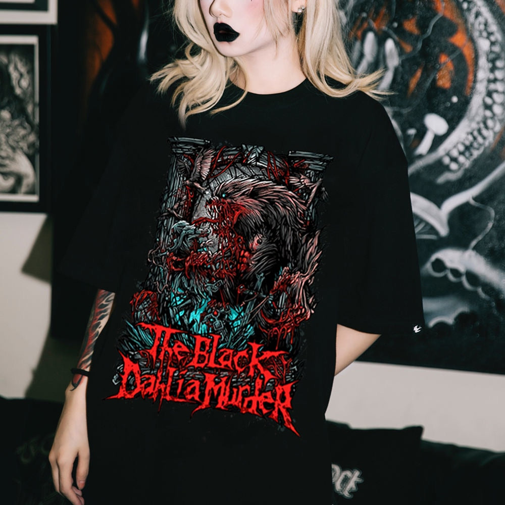 LLYGE Y2k Fairy Grunge  Tshirt   Gothic Horror  Harajuku Fashion Halloween Black New Misfits Graphic T Shirts Crew Neck Tee Tops