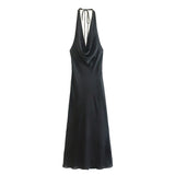 Evening Party Dresses For Women Clothes 2023 Tie Halter Cowl Neck Sleeveless Black Long Dress Backless Night Out  Maxi Dress