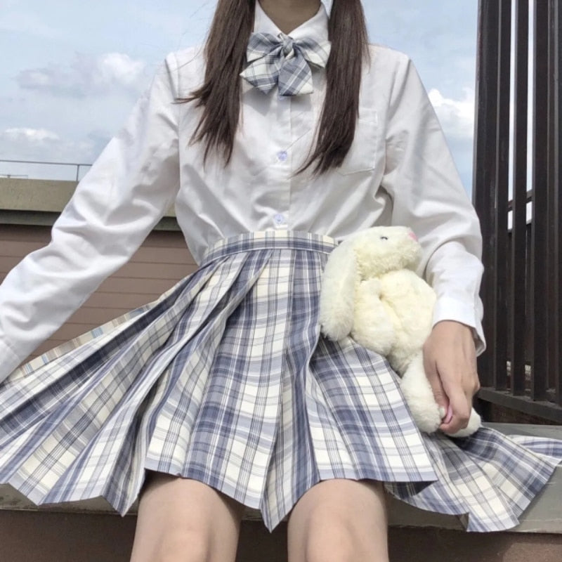 Llyge JK Women Pleated Skirt Summer Uniform Students High Waist Plaid  Dance Mini Skirts Cute Bow A Line Ladies Skirts New