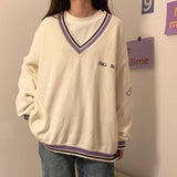 Llyge Spring Women Sweaters Ulzzang Letter Chic Vintage V-Neck Daily Loose Girls Pullovers Student Casual All-Match Ins Sweaters