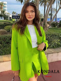 LLYGE 2022 Office Lady Fluorescent Green Oversized Long Blazer Women V Neck Single Button Vintage Jackets Elegant Outwears