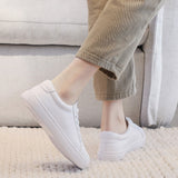 Llyge Fashion Women Shoes Platform Sneakers Ladies Lace-Up Casual Shoes Breathable Walking Pu Leather Shoes White Flat Girl Size 35-43