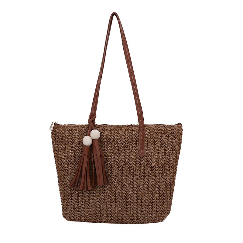 Llyge Straw Bags Women Handmade Woven Basket Tote Summer Boho Tassels Beach Holiday Travel Female Shoulder Handbags