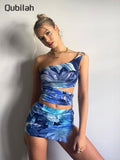 Two Piece Sets Womens Outifits 2023 New Arrivals Floral Print Hollow Out Sleeveless Crop Top and Mini Skirts Bodycon Summer Sets