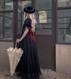 Llyge Gothic Vintage Black Dress Chiffon Short Sleeve Sweet Lolita Dress Chic And Elegant Prom Even Party Dress For Women Summer 2022
