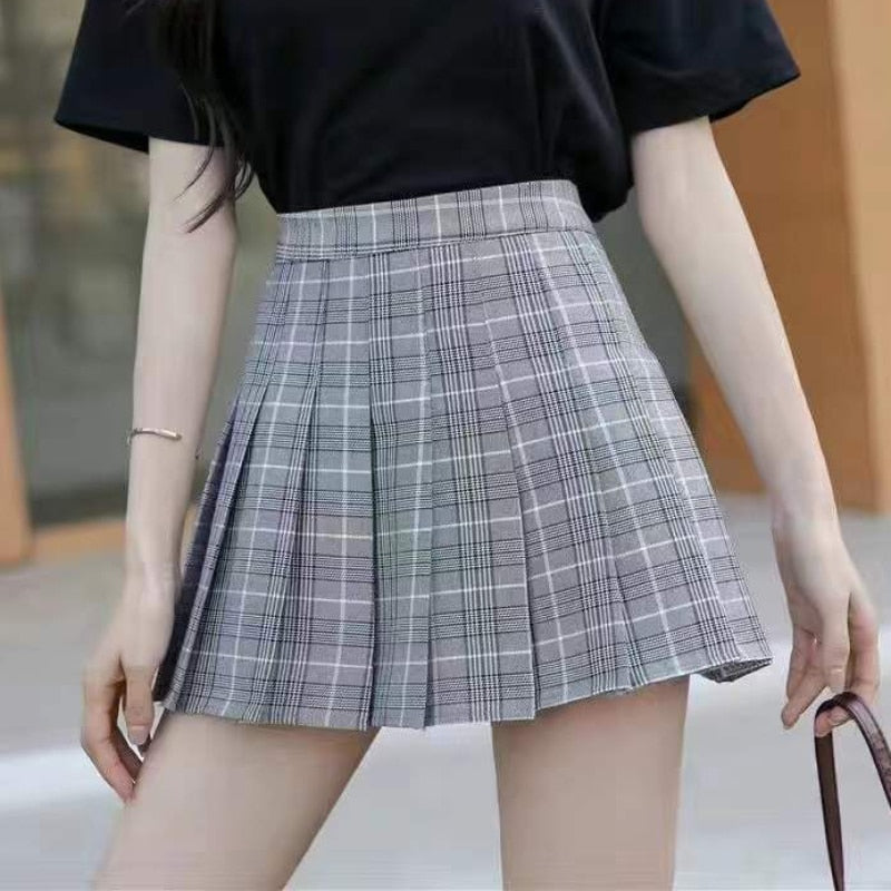 Llyge Pink Women Pleated Skirts High Waist Fashion Plaid JK Mini Skirt Student Summer Zipper Up Korean Dancing Girls Faldas 2022
