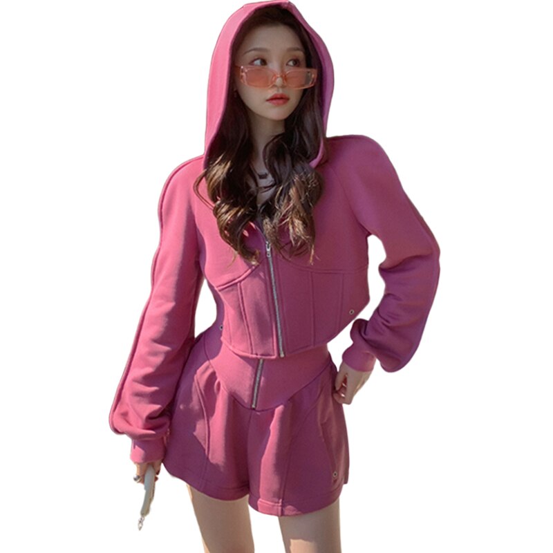 Women Tracksuit Spring Slim Waist Two Piece Sets Casual Long Sleeve Hoodies Sweatshirt Shorts Pant Suit Female Outfits