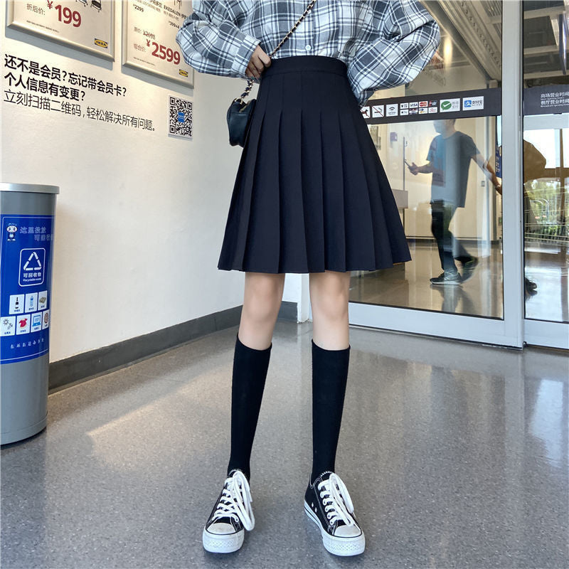Llyge 2023 High Waist Skirt Women Summer Knee-Length Pleated Skirts Simple Summer Korean A-Line Sweet Skirt Girl 3XL Loosesize Female
