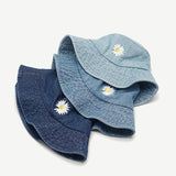 LLYGE INS Korean GD Embroidery Daisy Bucket Hat For Women Summer Sun Caps Fashion Washed Denim Panama Fisherman Hat Sun Hat