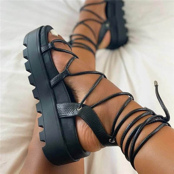 Llyge 2023 Women Gladiator Sandal Woman Platform Wedge Cross Tied Casual Shoe Summer  Lady Ankle Wrap Lace Up Sandalias De Mujer