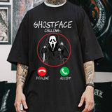 LLYGE Halloween Ghost Face Calling Graphic T-Shirt Fashion Harajuku Unisex Top Summer Streetwear Punk Hip Hop Goth Short Sleece Tees