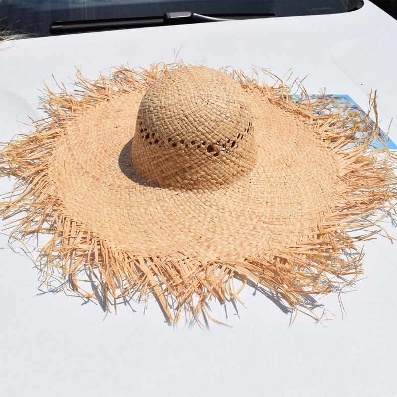 LLYGE Women Summer Natural Raffia Straw Hat Ladies Fashion Ribbon Floppy Shading Panama Wide Brim Sun Hats Vacation Travel Beach Hat