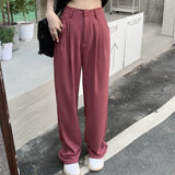 Llyge Pink High Waist Thin Wide Leg Pants Women 2022 Summer Chic Elastic Waist Office Lady New All Match Loose Mujer Casual