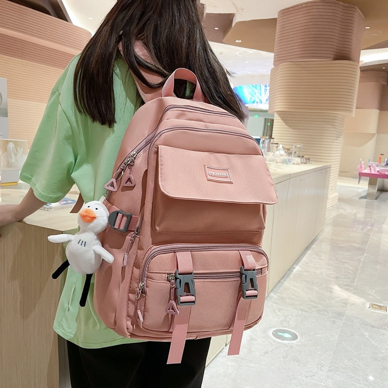 Llyge New Solid Color Nylon Women Backpack Female Large Capacity Laptop Travel Bag Schoolbag For Teenage Girls Boys Book Knapsack