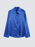 Llyge Woman Vintage Asymmetric Soft Touch Shirts Female Fashion Long Sleeve Button Up Shirt 2023 Early Spring Chic Satin Blouse Top