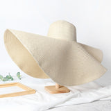 LLYGE Summer 25Cm Large Wide Brim Foldable Sun Hats For Women Oversized Sun Shade Hat Travel Straw Hat Lady UV Protection Beach Hat