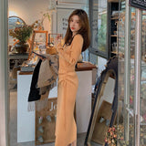 Llyge Vintage Knitted Bodycon Sweater Dress For Women Winter Korean Fashion Robe Woman  Aesthetic Elegant Long Casual Dresses