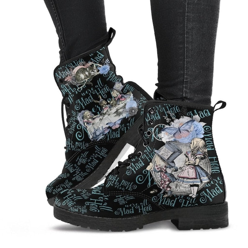 Llyge Combat Boots - Alice In Wonderland Gifts #104 Blue Series | Birthday Gifts, Gift Idea, Women's Boots, Handmade Lace Up Boots
