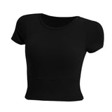 Llyge 2023  New Women Gym Crop Tops Yoga Top with Chest Pad Women's Short Yoga Shirt Tight-fitting  Slim Short-sleeved Fitness Suit