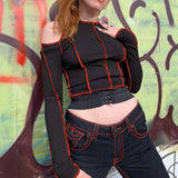 Llyge Hollow Out Fashion Tshirt Women Long Sleeve Crop Top T Shirt 2023 Winter Fall Clothes Punk Streetwear Gothic Tee