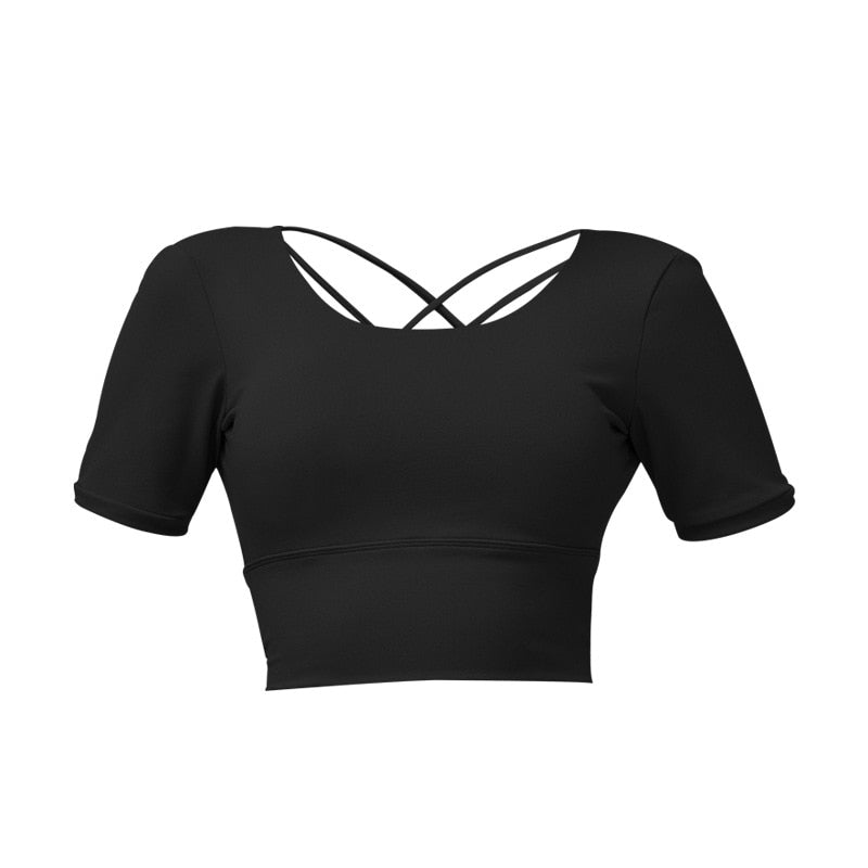Llyge Yoga Tops Women Sports Short Sleeve Fitness Beautiful Back Yoga Shirt  Women Tight Shockproof Sports Bra Workout Tops