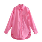 Woman Casual Colorful Loose Long Sleeve Shirt 2023 Spring Chic Female Solid Pocket Shirts Girls Oversized High Street Shirt