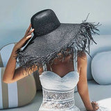 LLYGE Summer Wide Brim Black Sun Hat For Women Beach Travel Sun Hat UV Protection White Sea Straw Hats Holidays Panama Beach Hat