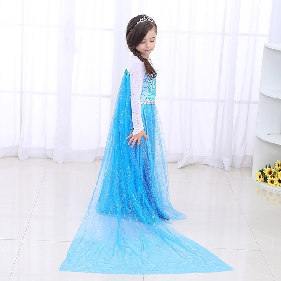 LLYGE Children Elsa Vestidos Kids Princess Halloween Dress Up Little Girls Frozen Dance Long Cloak 3 4 5 6 7 8 9 10 Years Clothing