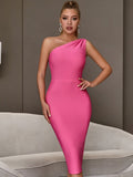 Graduaction Dress Llyge One Shoulder Elegant Party Midi Bandage Dress For Women Rose Red Sexy Sleeveless Draped Evening 2023 New Summer Outfits
