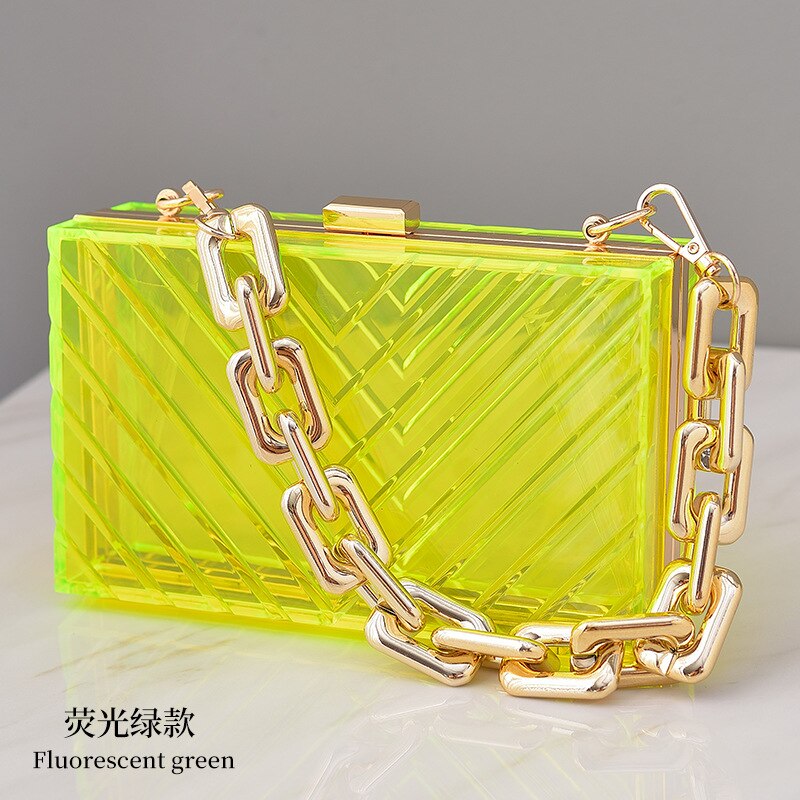 Llyge Solid Color Acrylic Shoulder Bag Party Fashion Metal Chain Small Square Bag Acrylic Transparent Pop Evening Bag Removable Clutch