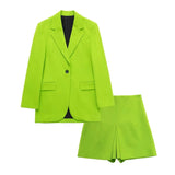 LLYGE 2022 Office Lady Fluorescent Green Oversized Long Blazer Women V Neck Single Button Vintage Jackets Elegant Outwears