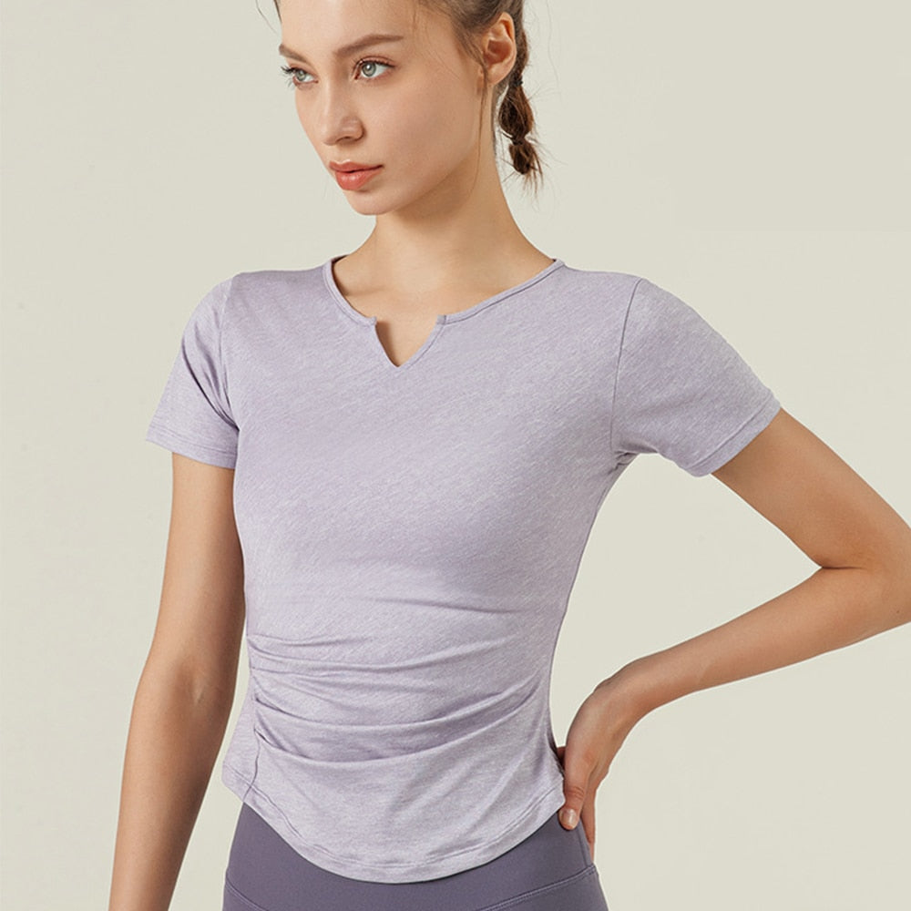 Llyge Women Sports Top Yoga Gym T-Shirt Slim Short Sleeve Fitness Crop Top Active Running Gym Shirt Workout Tops For Women