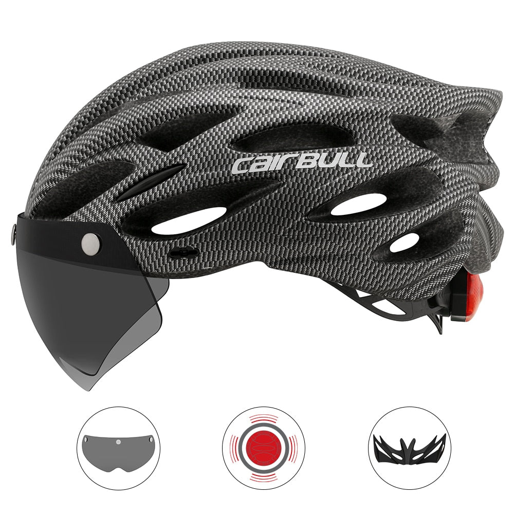 Llyge Ultralight Cycling Safety Helmet Outdoor Motorcycle Bicycle Taillight Helmet Removable Lens Visor Mountain Road Bike Helmet
