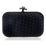 Llyge Solid Color Woven Dinner Bag Metal Chain Ladies Fashion Woven Banquet Clutch Dress Evening Bag