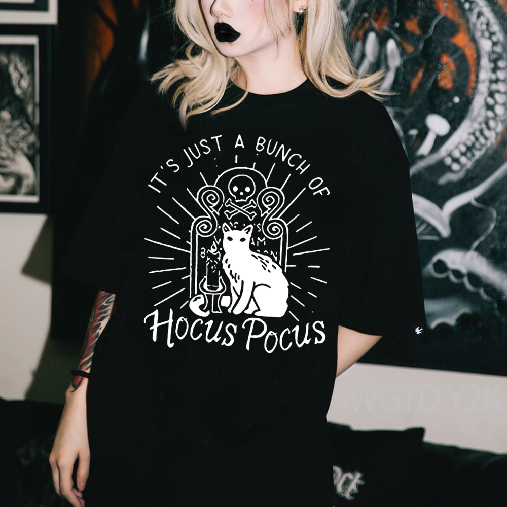 LLYGE Halloween Hocus Pocus Graphic T Shirts Punk Dark Grunge Gothic Tops T-Shirts Harajuku  Streetwear Summer Funny Cute Tshirt Tees