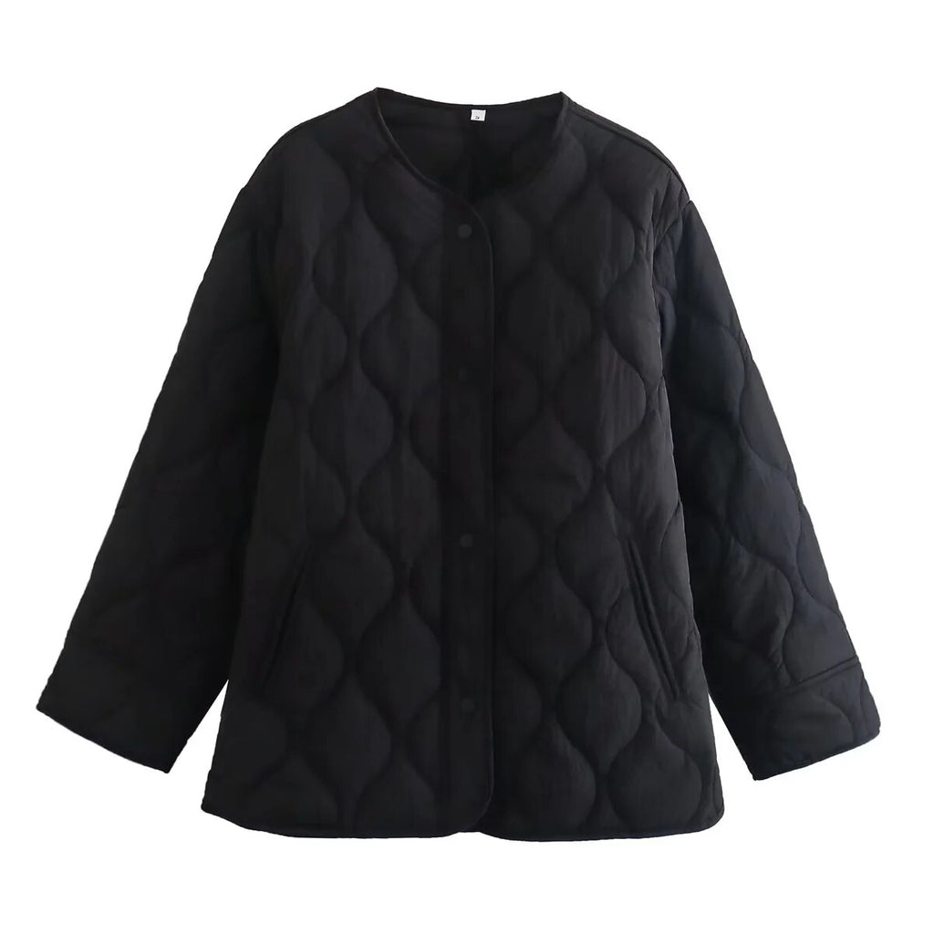 Woman Casual Black Loose O-Neck Jacket 2023 Winter Female Winter Solid Warm Jackets Ladies High Street Outwear