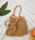 Llyge Round Straw Beach Bag Vintage Handmade Woven Shoulder Bag Raffia Circle Rattan Bags Bohemian Summer Vacation Casual Bags