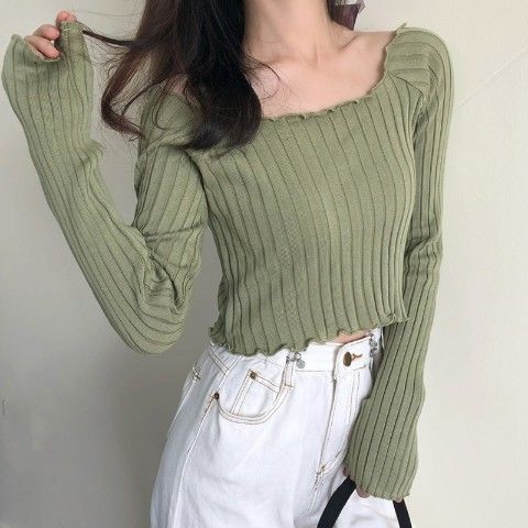 Llyge  Spring Summer Slash Neck Sweater Shirts Female Knitted Vintage Elastic Pullovers Women Crop Tops Traf Tangada Свитер Y2k 2022