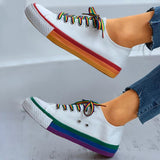 Llyge Women Vulcanized Shoes Canvas Sneakers Summer Candy Color New Fashion Rainbow Female Platform Walking Ladies Flat Comfort Casual