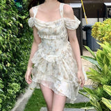 Llyge French Sweet Fairy Elegant Slim Dress Korean Fashion Casual Vintage Mini Dress Beach Even Part Summer Boho Dress For Women 2022