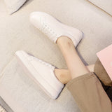Llyge Fashion Women Shoes Platform Sneakers Ladies Lace-Up Casual Shoes Breathable Walking Pu Leather Shoes White Flat Girl Size 35-43