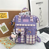 Llyge Vintage Casual Women Plaid Purple Backpacks 2023 New Fashion Black Cow Pattern Travel Bag For Teenager Girls Backpack School Bag