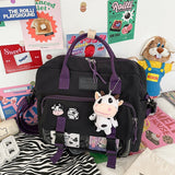 Llyge Women Cute Cow Backpack Female Student College Schoolbag Girl Badge Multifunctional Backpacks Kawaii Ladies Waterproof Nylon Bag