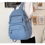 Llyge New Solid Color Waterproof Nylon Women Backpack Men Large Capacity Laptop Back Bag Unisex Travel Rucksack Schoolbag New