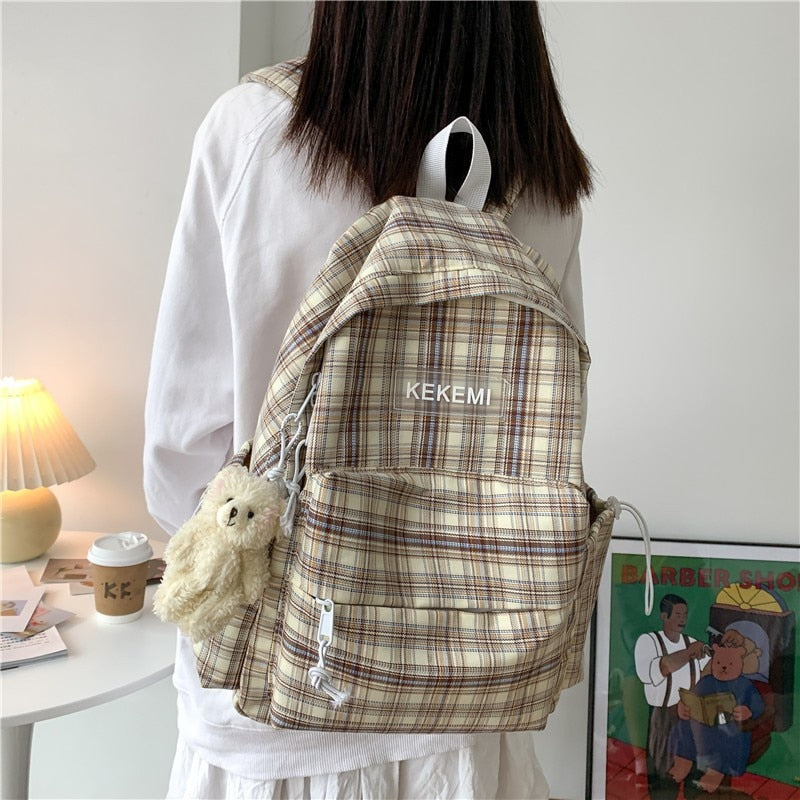 Back To School LLYGE Simple Striped Backpacks Women Cute Student Plaid School Bag For Teenage Girls Harajuku Female Fashion Travel Backpack Kawaii