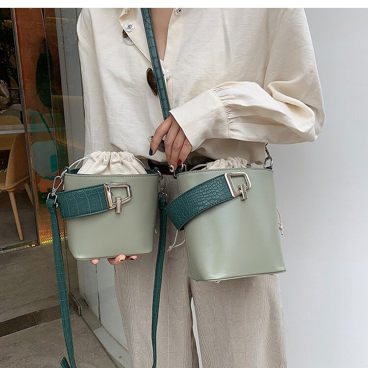 Llyge Bucket Bag Elegant Female Stone Pattern Tote 2022 New Quality PU Leather Women's Designer Handbag Lock Shoulder Messenger Bag