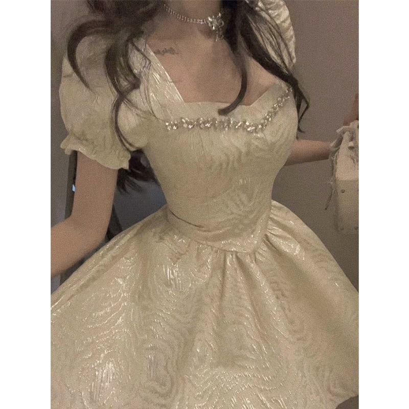 Llyge French Vintage Mini Dress Women Short Sleeve Casual Even Party Retro Dress Female Fairy Lolita Dress Kawaii Clothing 2022 Summer